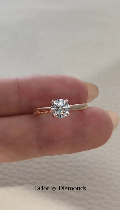 White Gold Twisted Band Three Prong Round Diamond Ring