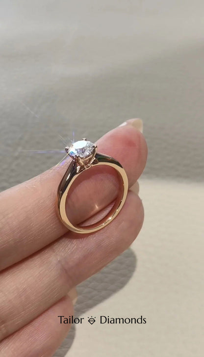 White Gold Twisted Band Three Prong Round Diamond Ring