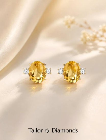 Yellow Diamond Oval Ear Studs